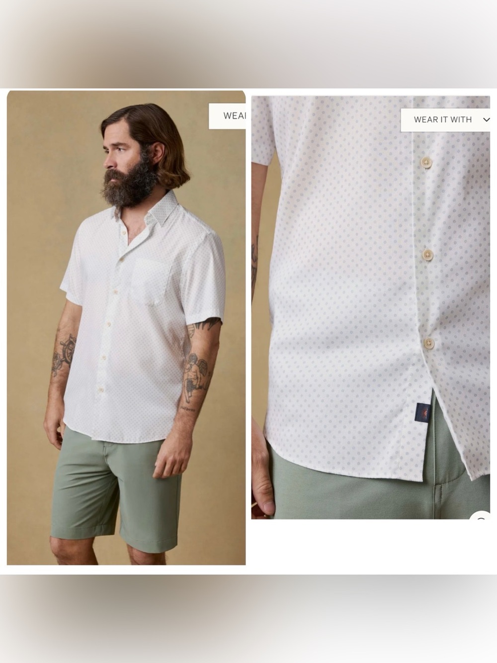 Faherty Short Sleeve Movement Monterey Shirt Button Down Mist Sunburst Size S